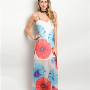 IVORY FLORAL MAXI DRESS W/ CUT-OUT SIDES